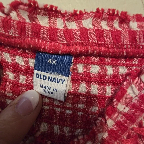 Old Navy NWT Red Gingham Sun Dress 4X Red White Smocked Cottagecore Boho Summer - Picture 4 of 13